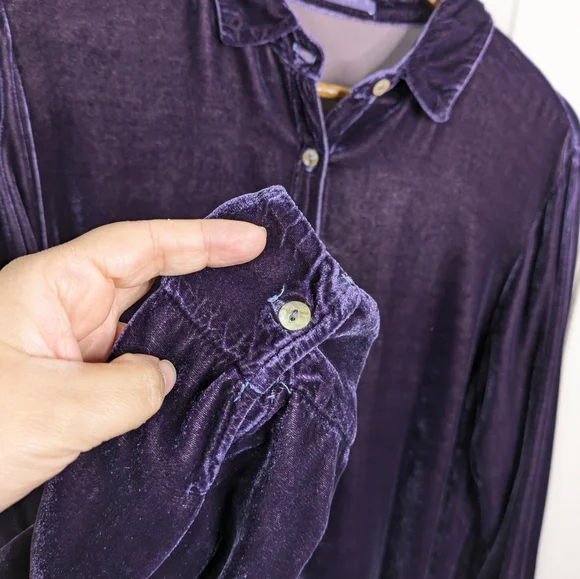 Cut Loose Cut Velvet Button Front Top Medium Purple Silk Blend Lagenlook L/S - Picture 5 of 10
